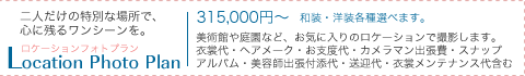 ロケーションフォトプラン 二人だけの特別な場所で、心に残るワンシーンを。315,000円〜 和装・洋装各種選べます。美術館や庭園など、お気に入りのロケーションで撮影します。衣裳代・ヘアメーク・お支度代・カメラマン出張費・スナップ・アルバム・美容師出張付添代・送迎代・衣裳メンテナンス代含む